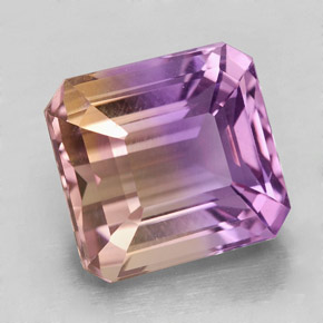 Ametrino bicolor natural de 5,69 ct, corte esmeralda, VVS