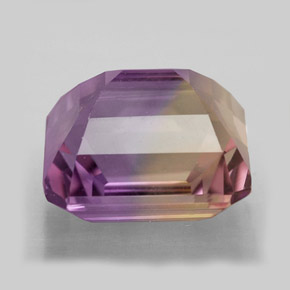 Ametrino bicolor natural de 5,69 ct, corte esmeralda, VVS