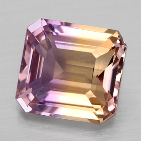 Ametrino bicolor natural de 4,39 ct, corte esmeralda, VVS