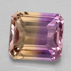 Ametrino bicolor natural de 4,28 ct, corte esmeralda, VVS