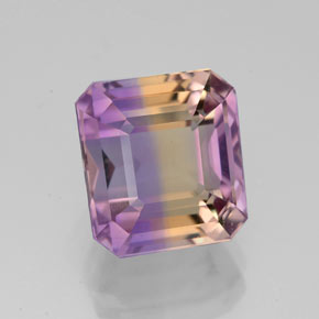 Ametrino bicolor natural de 4,69 ct, corte esmeralda, VVS