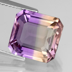 Ametrino bicolor natural de 5,42 ct, corte esmeralda, VVS