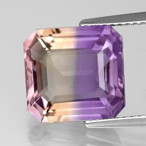 Ametrino bicolor natural de 5,42 ct, corte esmeralda, VVS