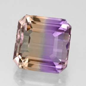 Ametrino bicolor natural de 6,11 ct, corte esmeralda, VVS