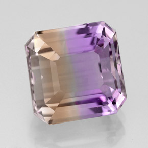 Ametrino bicolor natural de 6,11 ct, corte esmeralda, VVS