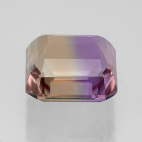 Ametrino bicolor natural de 6,11 ct, corte esmeralda, VVS