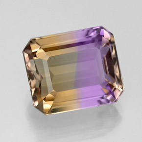 Ametrino bicolor natural de 5,22 ct, corte esmeralda, VVS