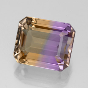 Ametrino bicolor natural de 5,22 ct, corte esmeralda, VVS