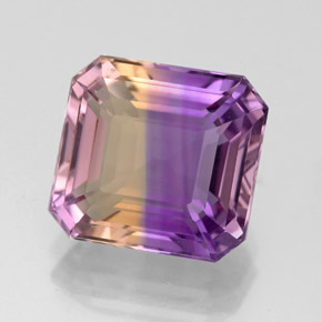 Ametrino bicolor natural de 4,79 ct, corte esmeralda, VVS