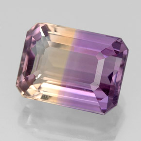 ametrino Bicolor natural de 4.11 ct, corte esmeralda, VVS