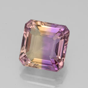 Ametrino bicolor natural de 2,90 ct, corte esmeralda, VVS