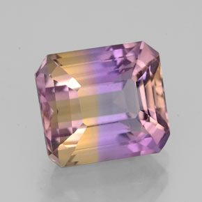 ametrino Bicolor natural de 3.97 ct, corte esmeralda, VVS