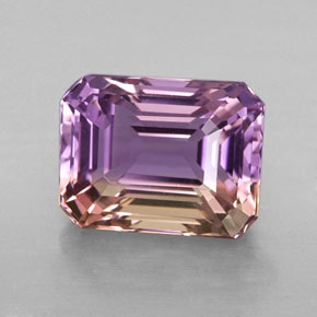 Ametrino bicolor natural de 3,23 ct, corte esmeralda, VVS