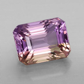 Ametrino bicolor natural de 3,23 ct, corte esmeralda, VVS