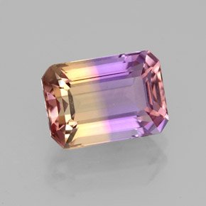 Ametrino bicolor natural de 2,92 ct, corte esmeralda, VVS