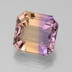 Ametrino bicolor natural de 4,65 ct, corte esmeralda, VVS