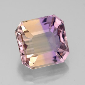 Ametrino bicolor natural de 4,65 ct, corte esmeralda, VVS