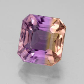 Ametrino bicolor natural de 4,15 ct, corte esmeralda, VVS