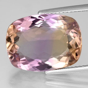 Ametrino bicolor natural de 8,76 ct, corte cojín, VVS