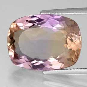 Ametrino bicolor natural de 8,76 ct, corte cojín, VVS
