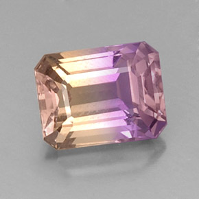 Ametrino bicolor natural de 3,57 ct, corte esmeralda, VVS-VS