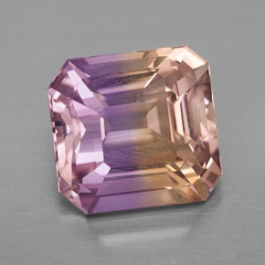 Ametrino bicolor natural de 4,98 ct, corte esmeralda, VVS-VS
