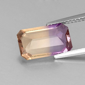 Ametrino bicolor natural de 2,59 ct, corte esmeralda, VVS-VS