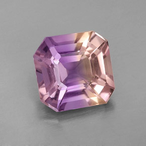 Ametrino bicolor natural de 1,64 ct, corte esmeralda, VS