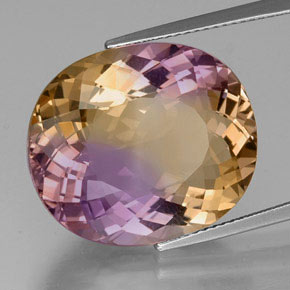 Ametrino bicolor natural de 22,00 ct, corte óvalo, VVS