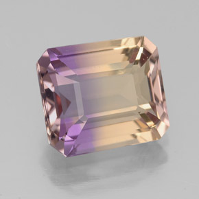Ametrino bicolor natural de 3,45 ct, corte esmeralda, VVS-VS