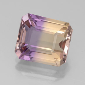 Ametrino bicolor natural de 3,45 ct, corte esmeralda, VVS-VS