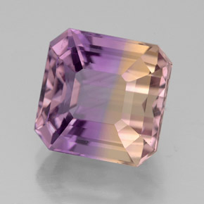Ametrino bicolor natural de 5,43 ct, corte esmeralda, VVS-VS