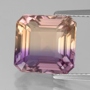 Ametrino bicolor natural de 5,61 ct, corte esmeralda, VVS