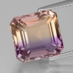 Ametrino bicolor natural de 5,61 ct, corte esmeralda, VVS