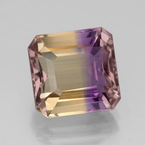 Ametrino bicolor natural de 4,86 ct, corte esmeralda, VS