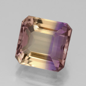 Ametrino bicolor natural de 4,86 ct, corte esmeralda, VS
