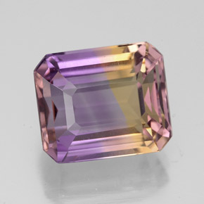 Ametrino bicolor natural de 5,30 ct, corte esmeralda, VVS-VS
