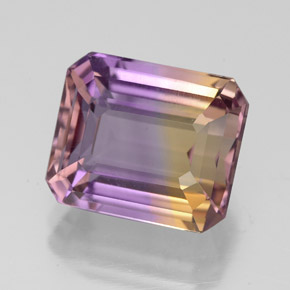 Ametrino bicolor natural de 5,30 ct, corte esmeralda, VVS-VS