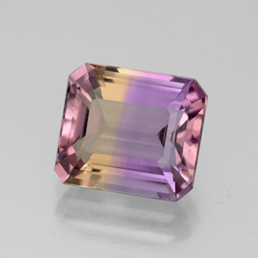 Ametrino bicolor natural de 3,03 ct, corte esmeralda, VS