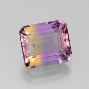 Ametrino bicolor natural de 3,03 ct, corte esmeralda, VS