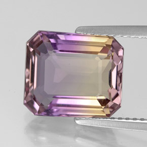 Ametrino bicolor natural de 4,60 ct, corte esmeralda, VVS-VS