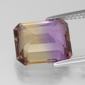 Ametrino bicolor natural de 4,60 ct, corte esmeralda, VVS-VS