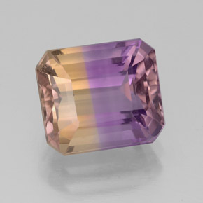 Ametrino bicolor natural de 3,38 ct, corte esmeralda, VS