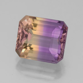 Ametrino bicolor natural de 3,38 ct, corte esmeralda, VS