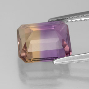 Ametrino bicolor natural de 3,38 ct, corte esmeralda, VS