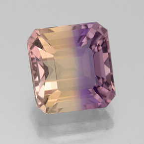 Ametrino bicolor natural de 3,84 ct, corte esmeralda, VVS-VS