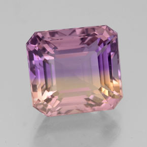 Ametrino bicolor natural de 4,78 ct, corte esmeralda, VS
