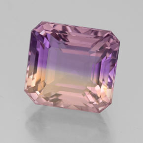 Ametrino bicolor natural de 4,78 ct, corte esmeralda, VS