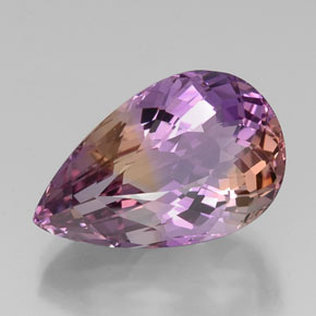 Ametrino bicolor natural de 18,87 ct, en forma de pera, VS