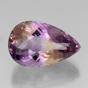 Ametrino bicolor natural de 18,87 ct, en forma de pera, VS